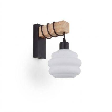 Brilagi - Επιτοίχιο φωτιστικό WOOD GLASS 1xE27/60W/230V πεύκο/μαύρο/λευκό