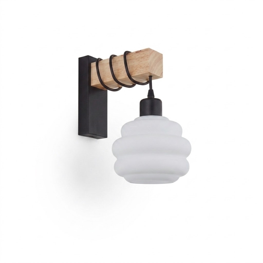 Brilagi - Επιτοίχιο φωτιστικό WOOD GLASS 1xE27/60W/230V πεύκο/μαύρο/λευκό