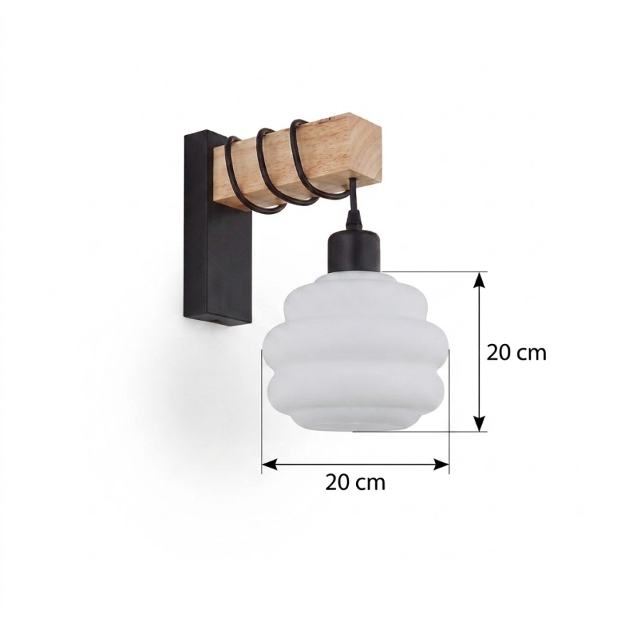 Brilagi - Επιτοίχιο φωτιστικό WOOD GLASS 1xE27/60W/230V πεύκο/μαύρο/λευκό