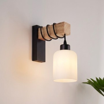 Brilagi - Επιτοίχιο φωτιστικό WOOD GLASS 1xE27/60W/230V πεύκο/μαύρο/λευκό