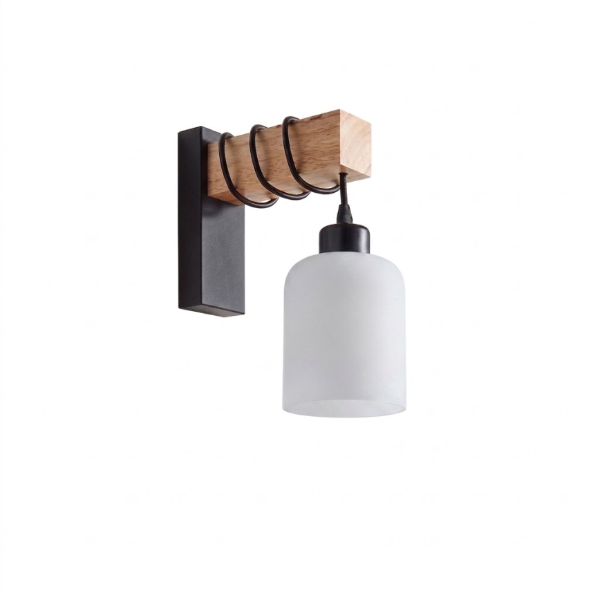 Brilagi - Επιτοίχιο φωτιστικό WOOD GLASS 1xE27/60W/230V πεύκο/μαύρο/λευκό
