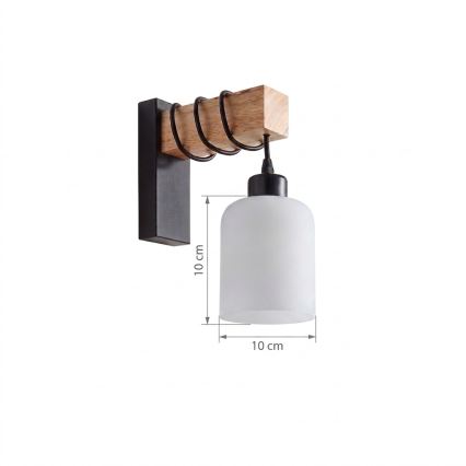 Brilagi - Επιτοίχιο φωτιστικό WOOD GLASS 1xE27/60W/230V πεύκο/μαύρο/λευκό