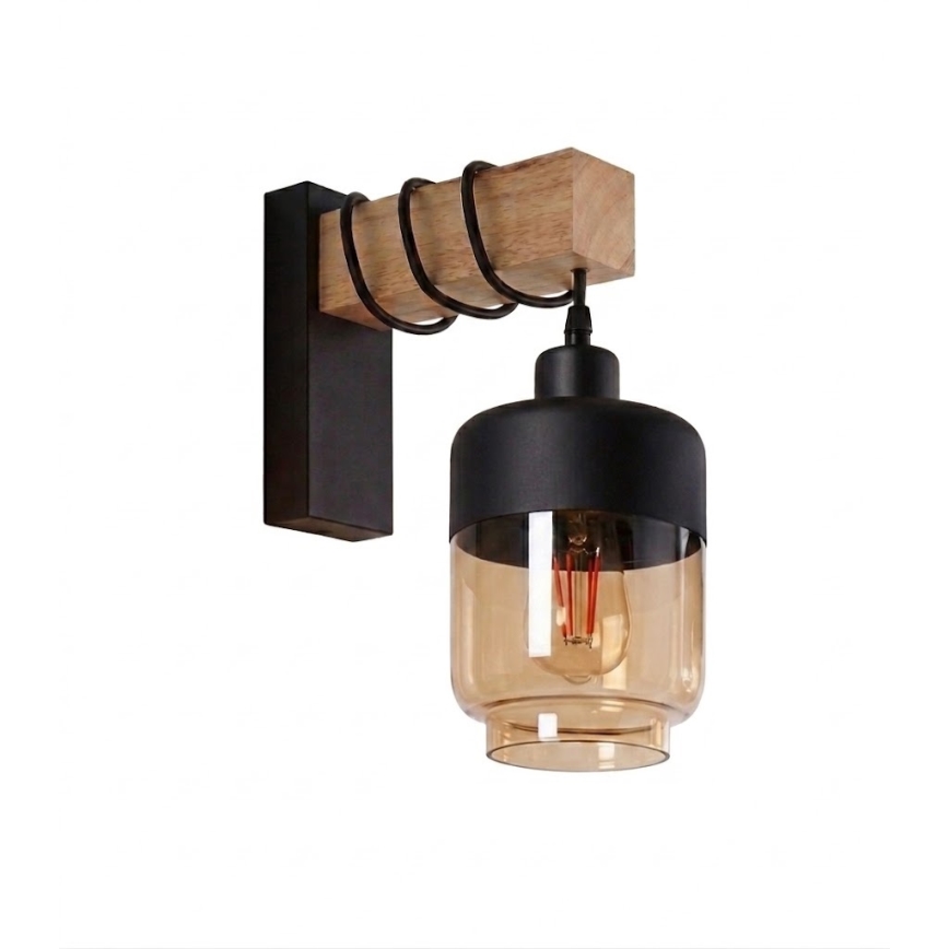 Brilagi - Φωτιστικό τοίχου WOOD GLASS 1xE27/60W/230V πεύκο/μαύρο/καπνιστό καφέ