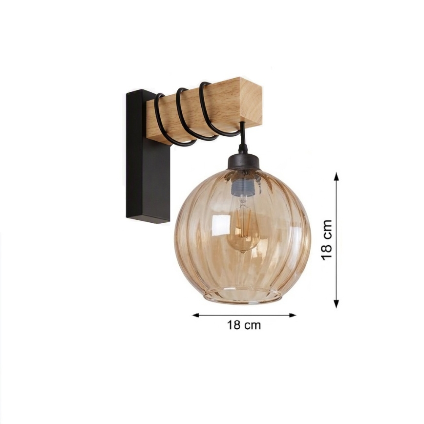 Brilagi - Επιτοίχιο φωτιστικό WOOD GLASS 1xE27/60W/230V πεύκο/μαύρο/καπνιστό καφέ