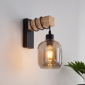 Brilagi - Επιτοίχιο φωτιστικό WOOD GLASS 1xE27/60W/230V πεύκο/μαύρο/καπνιστό γκρι