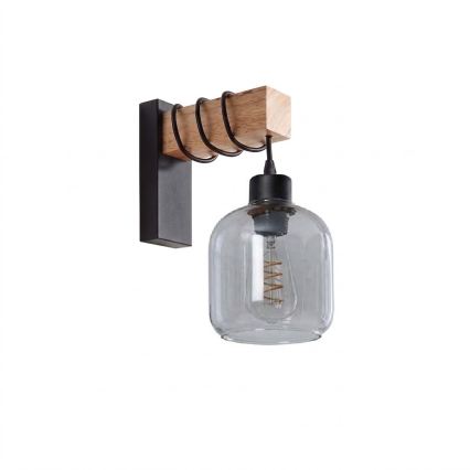 Brilagi - Επιτοίχιο φωτιστικό WOOD GLASS 1xE27/60W/230V πεύκο/μαύρο/καπνιστό γκρι
