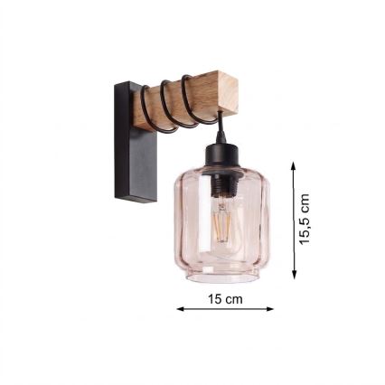 Brilagi - Επιτοίχιο φωτιστικό WOOD GLASS 1xE27/60W/230V πεύκο/μαύρο/καπνιστό μπεζ