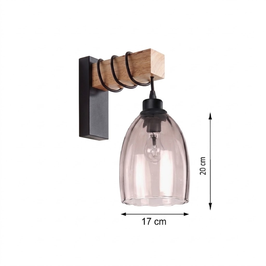 Brilagi - Επιτοίχιο φωτιστικό WOOD GLASS 1xE27/60W/230V πεύκο/μαύρο/καπνιστό μπεζ