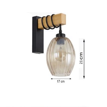 Brilagi - Επιτοίχιο φωτιστικό WOOD GLASS 1xE27/60W/230V πεύκο/μαύρο/καπνιστό μπεζ