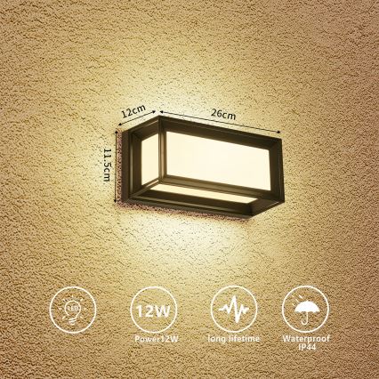 Brilagi - Επιτοίχιο φωτιστικό εξωτερικού χώρου LED PARKER LED/12W/230V, μαύρο, IP44