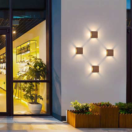 Brilagi - Επιτοίχιο φωτιστικό εξωτερικού χώρου LED QUADRAY LED/6W/230V, φινίρισμα ξύλου IP54