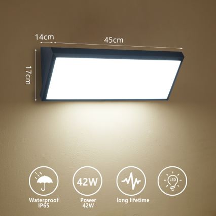 Brilagi - Επιτοίχιο φωτιστικό εξωτερικού χώρου LED TRIANGLE, 42W, 230V, 45 cm, μαύρο, IP65