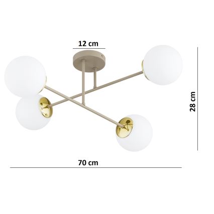 Brilagi - Επιτοίχιο φωτιστικό οροφής MILO ECRU 4xE27/60W/230V μπεζ/χρυσό