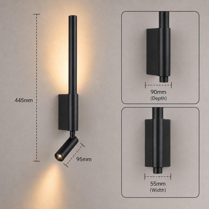 Brilagi - Επιτοίχιο LED σποτ VIXON LED/3W/230V + LED/5W μαύρο CRI 90