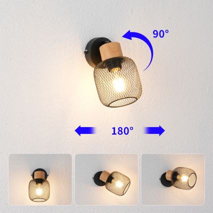 Brilagi - Επιτοίχιο σποτ BASKLITE 1xE27/15W/230V ξύλο/μαύρο