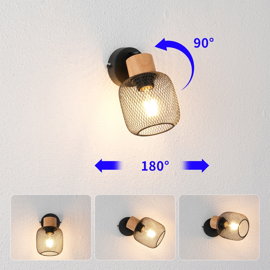 Brilagi - Επιτοίχιο σποτ φωτιστικό BASKLITE 1xE27/15W/230V καουτσουκόξυλο/μαύρο