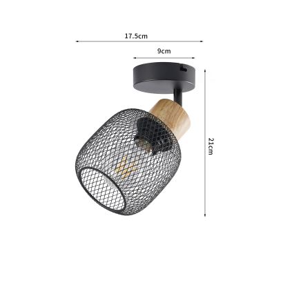 Brilagi - Επιτοίχιο σποτ φωτιστικό BASKLITE 1xE27/15W/230V καουτσουκόξυλο/μαύρο