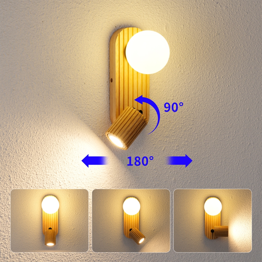 Brilagi - Επιτοίχιο φωτιστικό σποτ MODERN WOOD 1xG9/5W/230V + 1xGU10/8W ξύλινο
