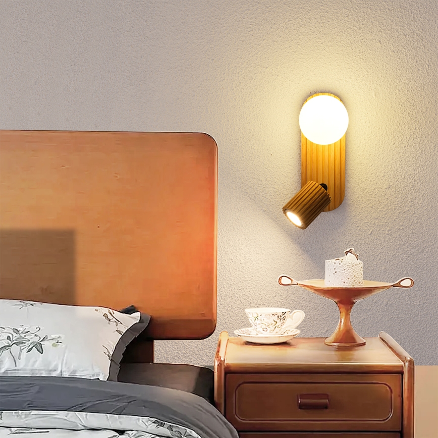 Brilagi - Επιτοίχιο φωτιστικό σποτ MODERN WOOD 1xG9/5W/230V + 1xGU10/8W ξύλινο