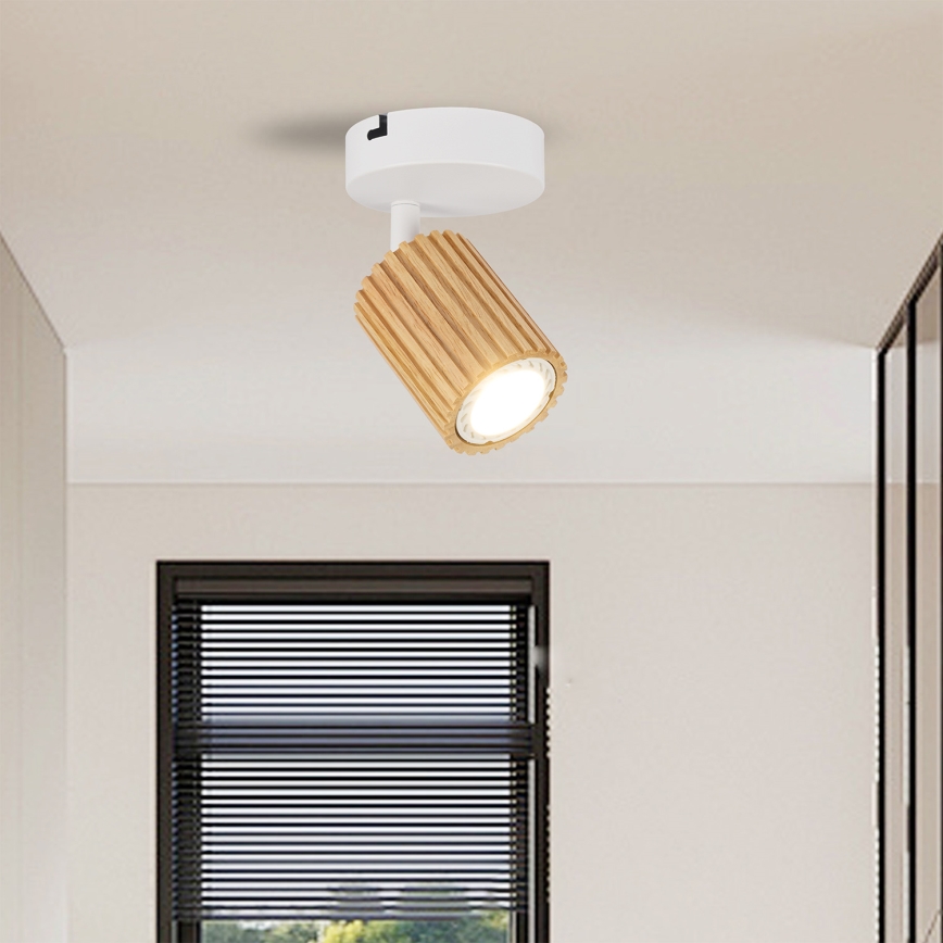Brilagi - Επιτοίχιο σποτ φωτιστικό MODERN WOOD 1xGU10/8W/230V ξύλο καουτσούκ/λευκό
