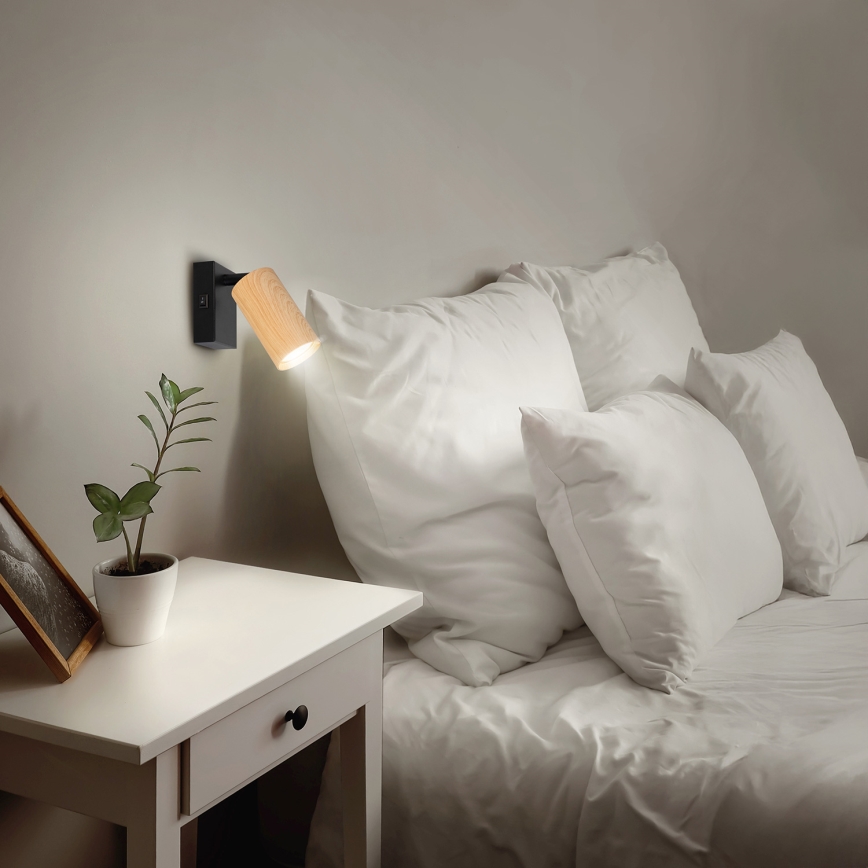 Brilagi - Επιτοίχιο σποτ με διακόπτη SELE 1xGU10/30W/230V μαύρο/απομίμηση δρυός