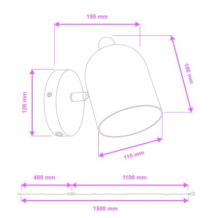 Brilagi - Επιτοίχιο σποτ GALLION 1xE27/15W/230V ροζ