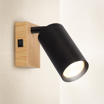 Brilagi - Επιτοίχιο σποτ με διακόπτη SELE 1xGU10/30W/230V μαύρο/απομίμηση δρυός