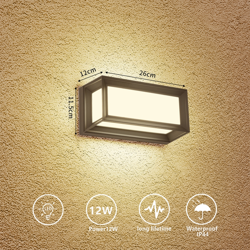 Brilagi - Επιτοίχιο εξωτερικό φωτιστικό LED PARKER LED/12W/230V ανθρακί IP44