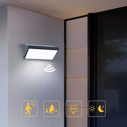 Brilagi - Εξωτερικό επιτοίχιο φωτιστικό LED με αισθητήρα TRIANGLE LED/20W/230V, σε χρώμα ανθρακί, IP65