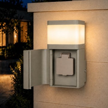 BRILAGI - Επιτοίχιο εξωτερικό φωτιστικό με πρίζα SCHUKO PILLAR 1xG9/11W/230V IP44 γκρι