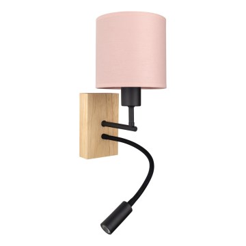 Brilagi - Επιτοίχιο εύκαμπτο φωτιστικό LED BOBO WOOD 1xE27/25W/230V + LED/3W δρυς/μαύρο/ροζ