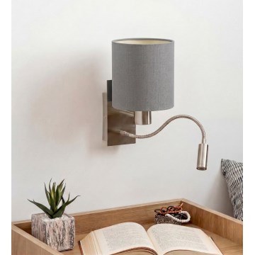 Brilagi - Επιτοίχιο ευέλικτο φωτιστικό LED NUBILA 1xE27/25W/230V + LED/3W ματ χρώμιο/ανοιχτό γκρι