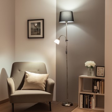 Brilagi - Επιδαπέδια λάμπα CERIA 2 σε 1 1xE27/100W/230V + 1xE14/25W ματ χρώμιο/μαύρο