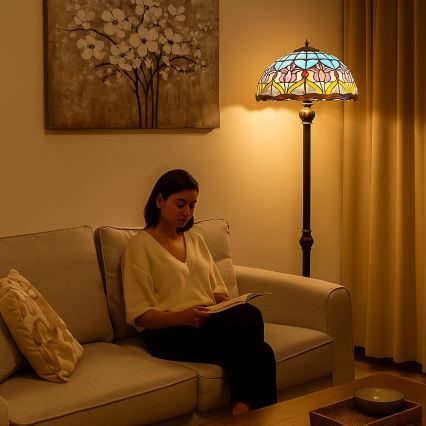 Brilagi - Επιδαπέδια λάμπα Tiffany με βιτρώ LORAS 2xE27/60W/230V