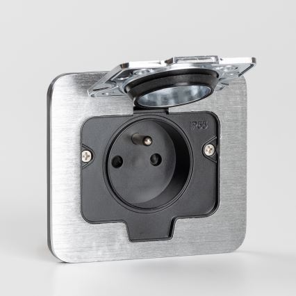 Brilagi - Επιδαπέδια χωνευτή πρίζα εξωτερικού χώρου IP55 ματ χρώμιο ορθογώνια