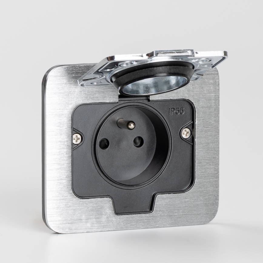 Brilagi - Επιδαπέδια χωνευτή πρίζα εξωτερικού χώρου IP55 ματ χρώμιο ορθογώνια