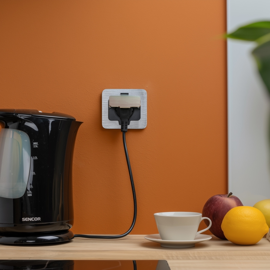 Brilagi - Επιδαπέδια χωνευτή πρίζα εξωτερικού χώρου IP55 ματ χρώμιο ορθογώνια