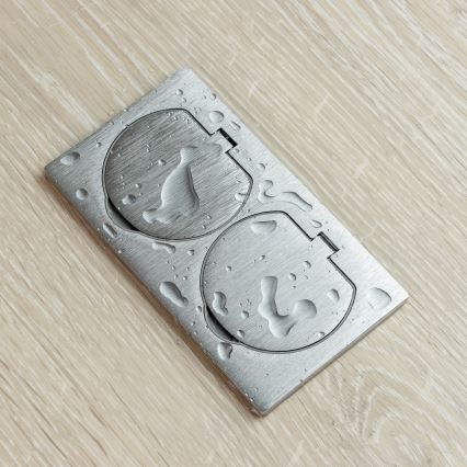 Brilagi - Επιδαπέδια χωνευτή διπλή πρίζα εξωτερικού χώρου IP55 ασημί ορθογώνια