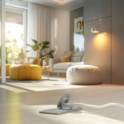 Brilagi - Επιδαπέδια χωνευτή διπλή πρίζα εξωτερικού χώρου IP55 ασημί ορθογώνια