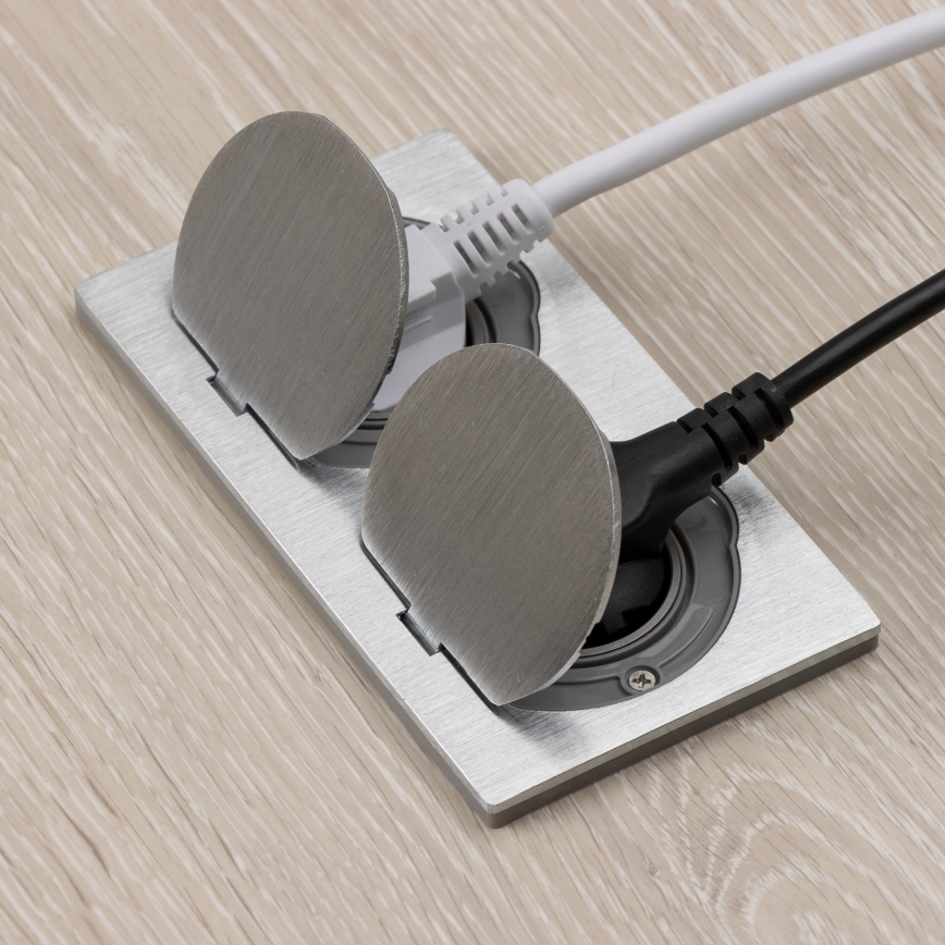 Brilagi - Επιδαπέδια χωνευτή διπλή πρίζα εξωτερικού χώρου IP55 ασημί ορθογώνια