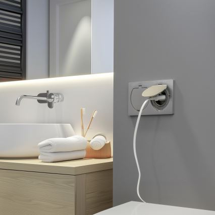 Brilagi - Επιδαπέδια χωνευτή διπλή πρίζα εξωτερικού χώρου IP55 ασημί ορθογώνια