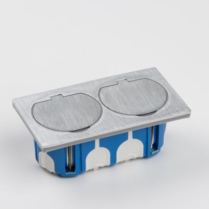 Brilagi - Επιδαπέδια χωνευτή διπλή πρίζα εξωτερικού χώρου IP55 ασημί ορθογώνια