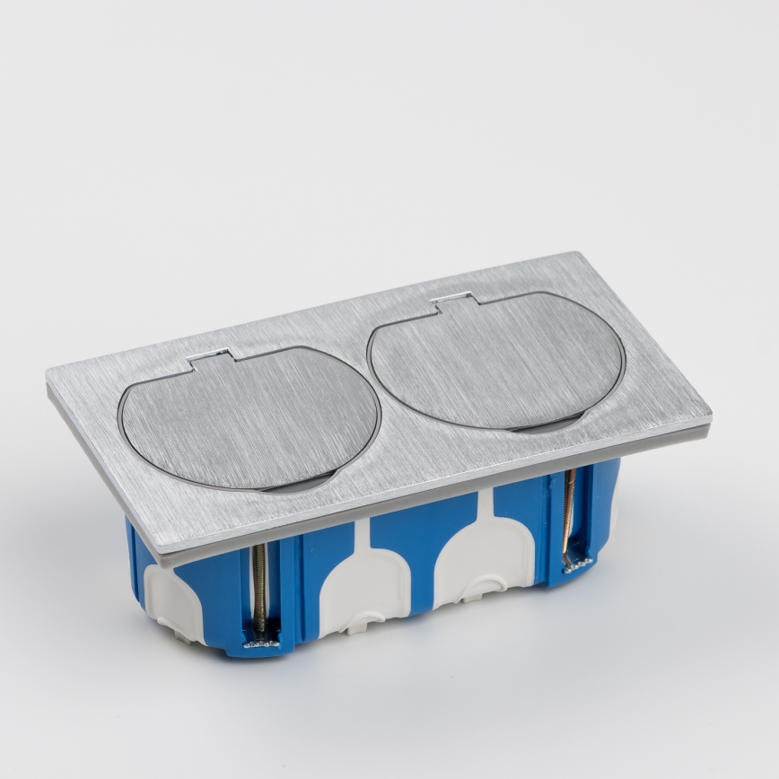 Brilagi - Επιδαπέδια χωνευτή διπλή πρίζα εξωτερικού χώρου IP55 ασημί ορθογώνια