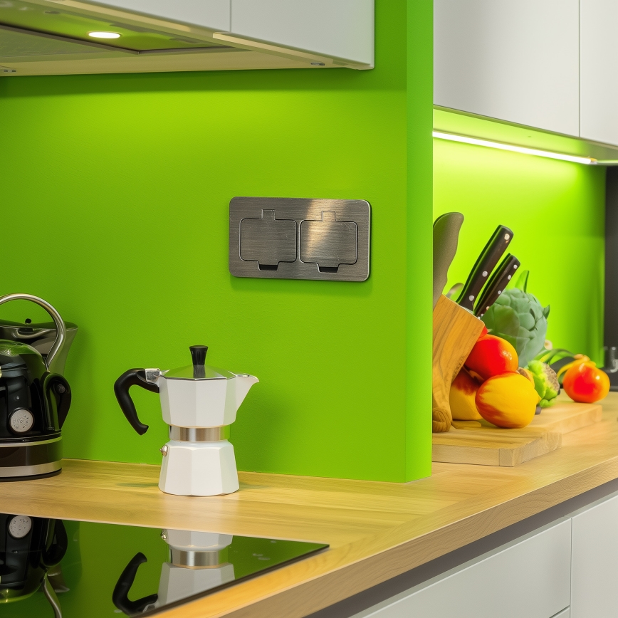 Brilagi - Επιδαπέδια χωνευτή διπλή πρίζα εξωτερικού χώρου IP55 ματ χρώμιο ορθογώνια