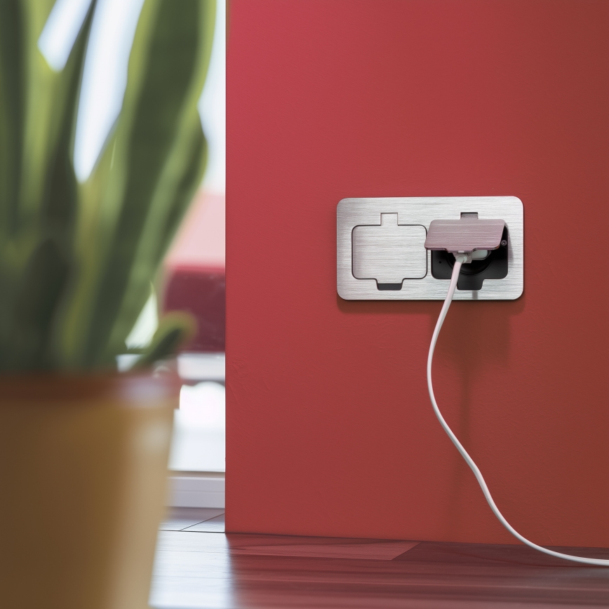 Brilagi - Επιδαπέδια χωνευτή διπλή πρίζα εξωτερικού χώρου IP55 ματ χρώμιο ορθογώνια