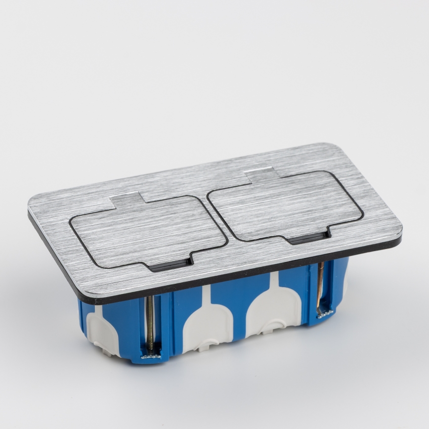 Brilagi - Επιδαπέδια χωνευτή διπλή πρίζα εξωτερικού χώρου IP55 ματ χρώμιο ορθογώνια