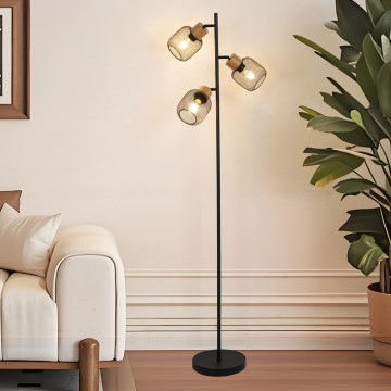 Brilagi - Επιδαπέδιο φωτιστικό BASKLITE 3xE14/15W/230V ξύλο καουτσούκ/μαύρο