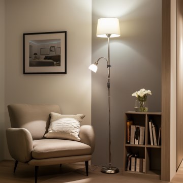 Brilagi - Επιδαπέδιο φωτιστικό CERIA 1xE27/100W/230V + 1xE14/25W ματ χρώμιο/μπεζ