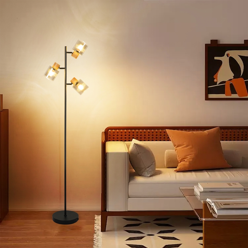 Brilagi - Επιδαπέδιο φωτιστικό HYGGE 3xE14/15W/230V καουτσουκόξυλο/καπνιστό