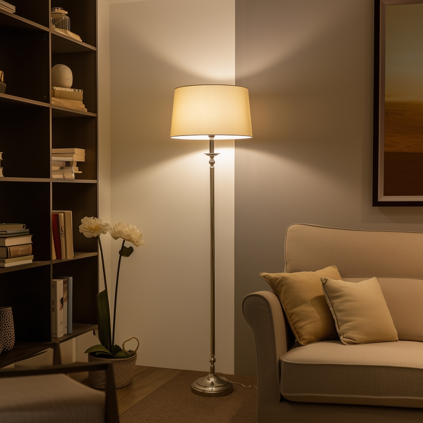 Brilagi - Επιδαπέδιο φωτιστικό LED CERIA 1xE27/60W/230V, διάμετρος 45 cm, γυαλιστερό χρώμιο/μπεζ